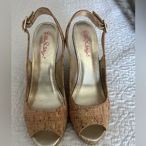 Lily Pulitzer Peep toe wedge shoe.